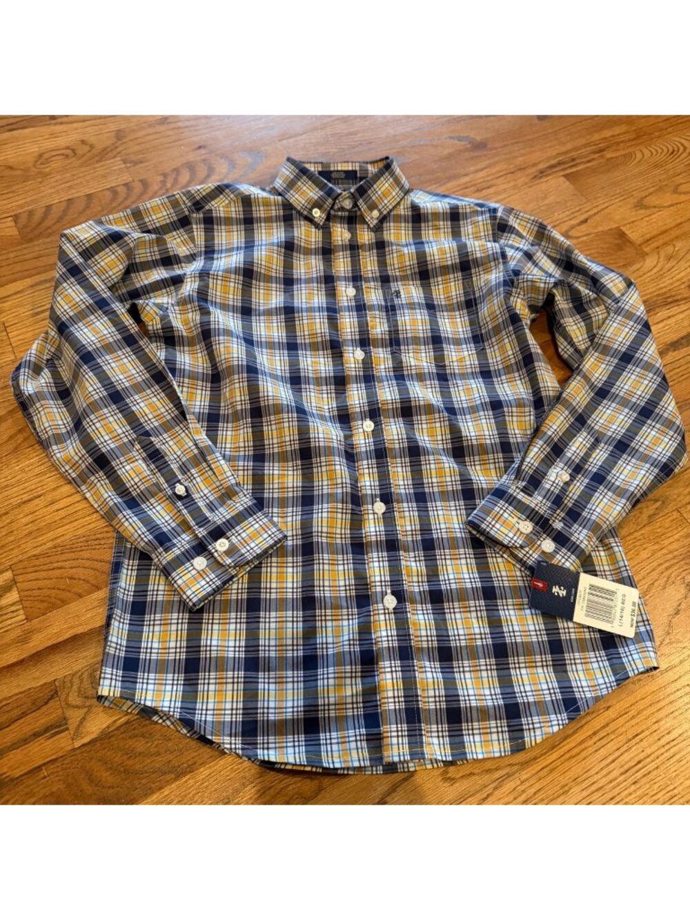 IZOD BOYS LONG SLEEVE PLAID SHIRT LARGE 14/16 NEW BLUE YELLOW